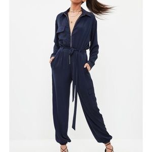 Missguided NWOT Satin Navy Jumpsuit